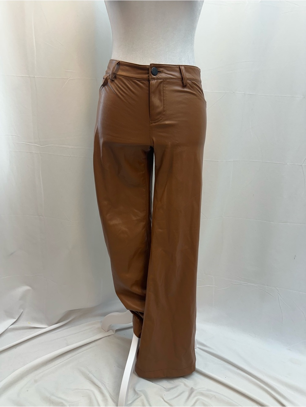 Alice + Olivia Brown Straight-Leg Faux Leather Pants 0